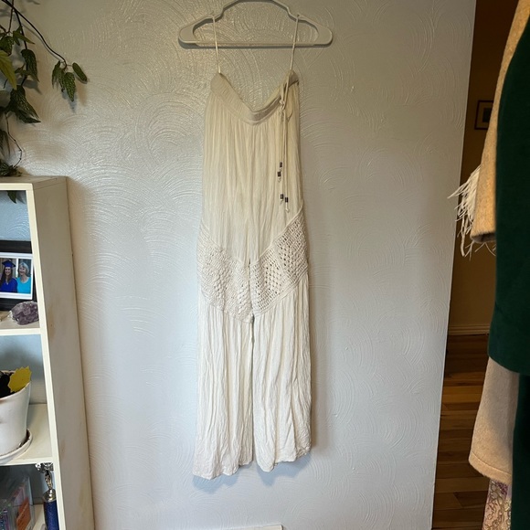 Free People Keeley Set in Ivory Crop Top Wide Leg High Waist Gauze Cotton Blend - Picture 3 of 16